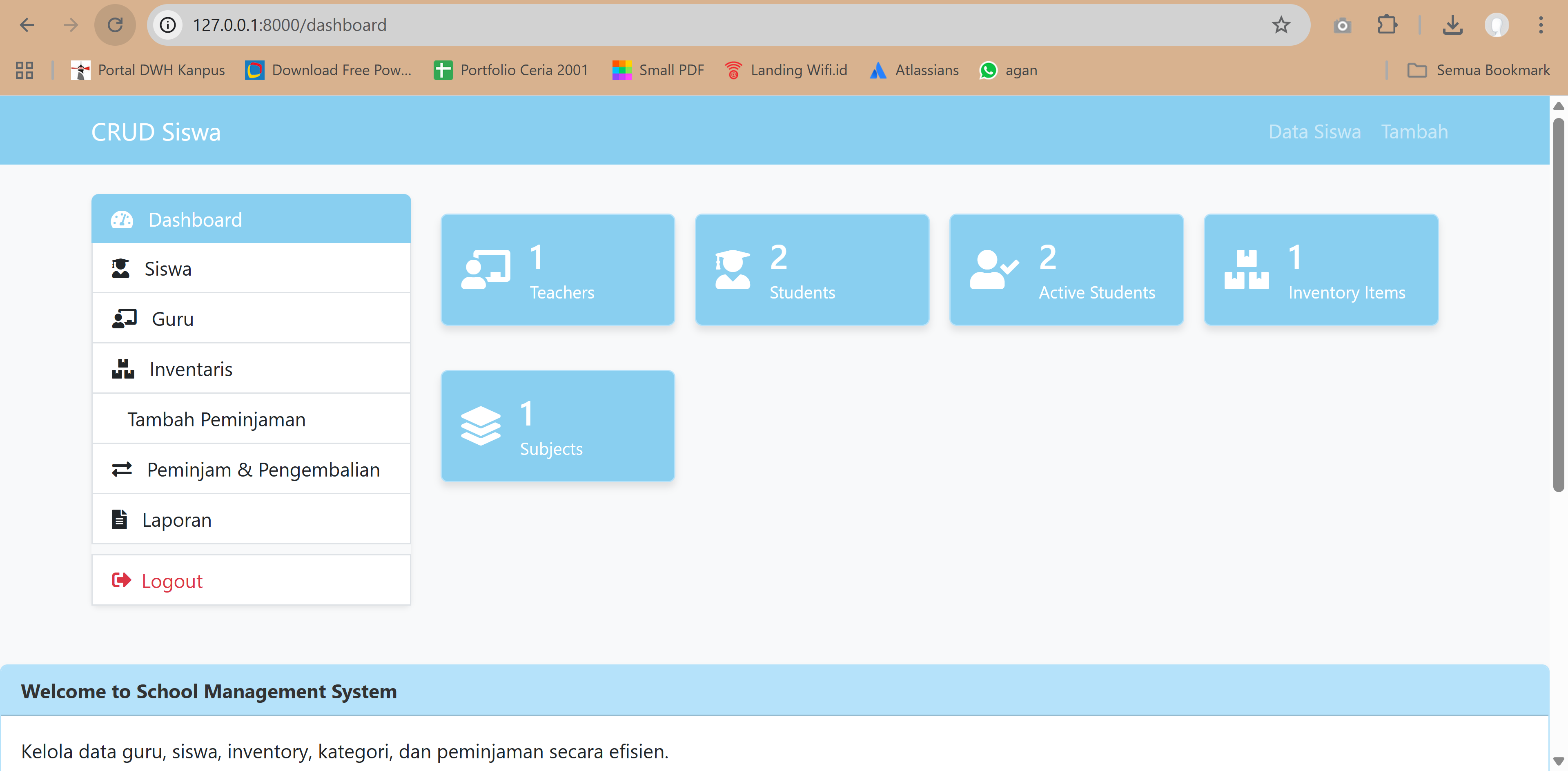 Dashboard CRUD siswa
